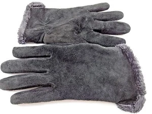 Black Suede Gloves Ladies Womens Sz Large Warm Fuzzy Fleece Lining - Picture 1 of 5