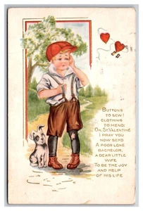 Buttons To Sew Valentine Child With Puppy Embossed DB Postcard XC9 - Picture 1 of 2