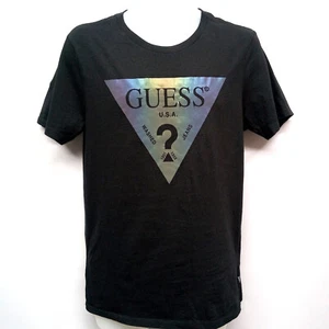 Men's Guess T-Shirt Iridescent Graphic Black Cotton Medium - Picture 1 of 9