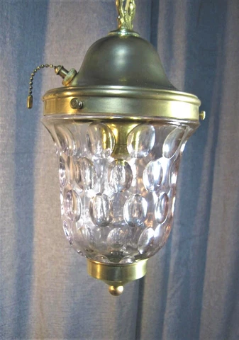 Lightolier Pendant Fixture Thumbprint Concave Heavy Glass Shade Restored Cover