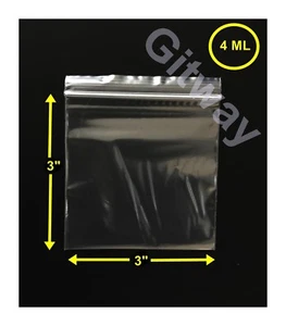 3" x 3" Reclosable Resealable Zip Top Lock Bag 3x3" Clear Plastic Bags FDA 4 MIL - Picture 1 of 4