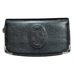 CARTIER: Black Leather Double C Logo Long Wallet #1306 - Picture 1 of 10