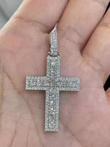 3 Ct Round Cut Lab Created Diamond Men's Cross Pendant 14k White Gold Plated - Picture 1 of 3