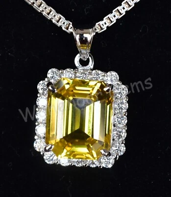 Lab-Grown Cvd Diamante N Giallo Sappphire 925 Argento Sterling Ciondolo - Immagine 1 di 4