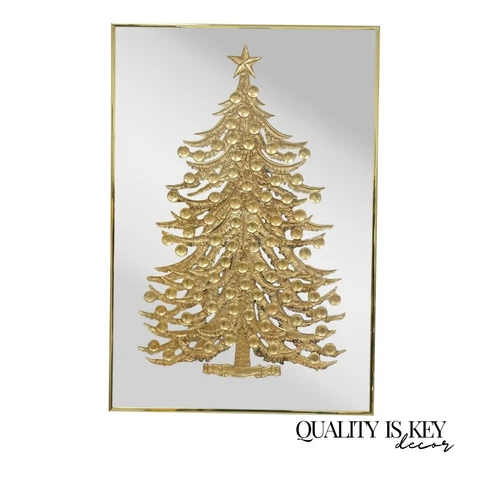 Mid Century Modern Sharon Art Reliable Mfg Wall Art Mirror Gold Christmas Tree Cover