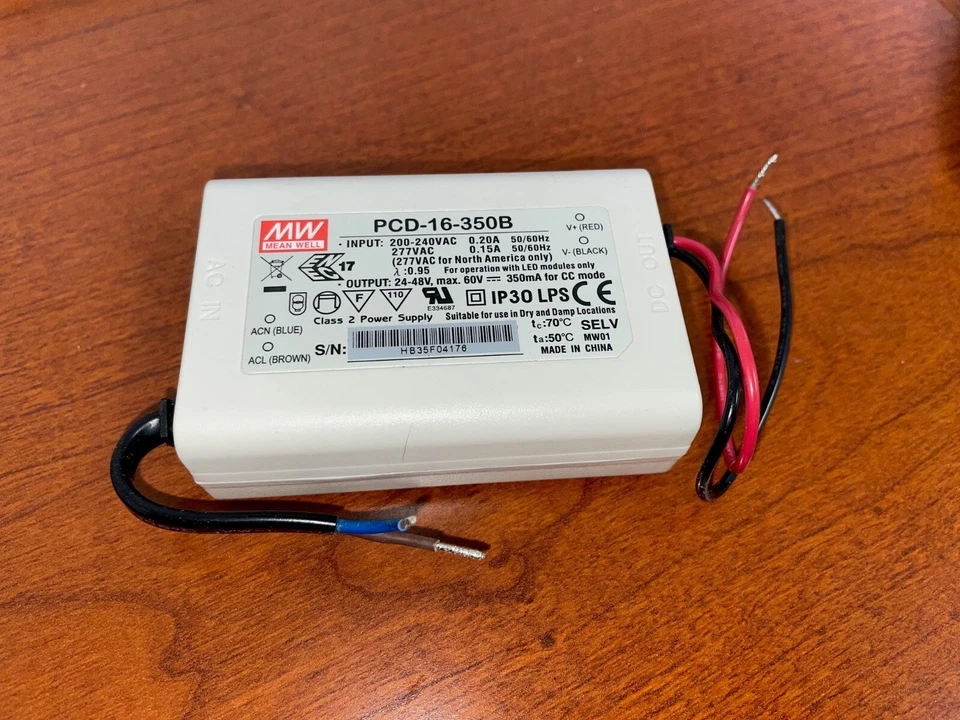 PCD-16-350B Mean Well LED DRIVER, 16W, 24-48VDC, 350mA, INPUT 200-277VAC - Изображение 1 из 1
