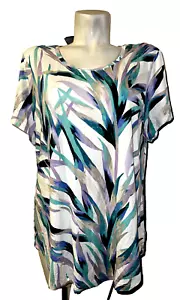 New JM Collection Top Size XL Colorful Scoop Neck Short Sleeve Pullover Shirt - Picture 1 of 6
