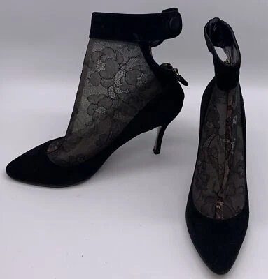 Valentino Mujer Re-Suela Negro Floral Encaje Botines Tacones Talla 37 US 7 Foto 1 de 4