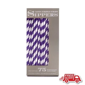 SIPPERS CANDY STRIPED PAPER STRAWS-75 PACK-PURPLE & WHITE**FREE POST** - Picture 1 of 2