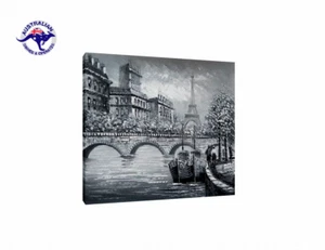 PINTURA AL ÓLEO GRANDE DE PAISAJE TORRE EIFFEL SOBRE PUENTE DEL RÍO DEL SENINE (SIN ENMARCAR) - Imagen 1 de 4