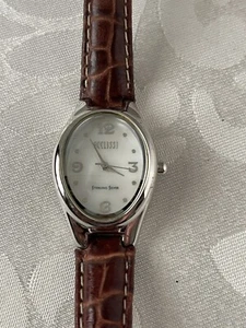 Ecclissi Women Watch Sterling Silver Leather Band Japan Quartz Mov. New Battery - Picture 1 of 8