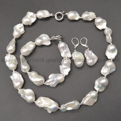 Genuino Natural Blanco Mar del Sur Barroco Perla Keshi Collar Pulsera Pendientes Foto 1 de 4