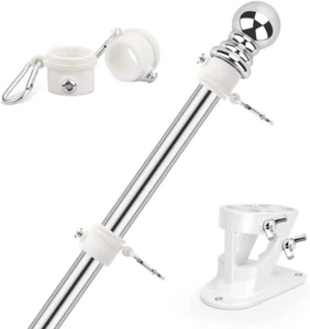 Flag Poles for outside House, 5Ft Flag Pole with Bracket and Rings, Stainless St - Picture 1 of 7