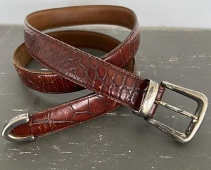Tom James Trafalgar Brown Alligator Croc Print Leather Belt Size 36 - Picture 1 of 12