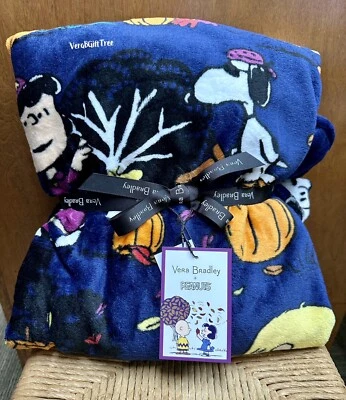 Manta de felpa Vera Bradley CACAHUETES HALLOWEEN AZUL Snoopy NUEVA CON ETIQUETAS SELLADA RARA Foto 1 de 4