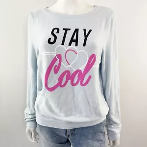 Wildfox Sweatshirt STAY COOL Baggy Beach Jumper Light Blue Size S New - Picture 1 of 12