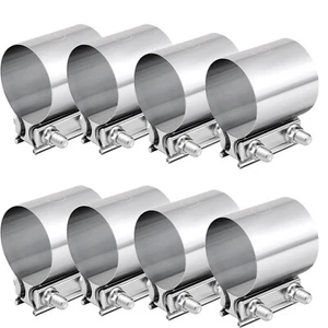8Pcs 3in T304 Stainless Steel Butt Joint Band Muffler Exhaust Pipe Clamp Sleeve - Picture 1 of 7