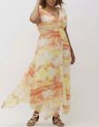 LANE BRYANT Plus Size 18 Solar Mystical Floral Chiffon Yellow Tie Maxi Dress