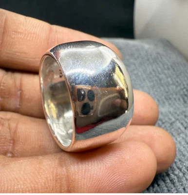 Solid 925 Sterling Silver Dome Ring, Handmade Wide Band, Chunky Stateme All Size - Image 1 of 4