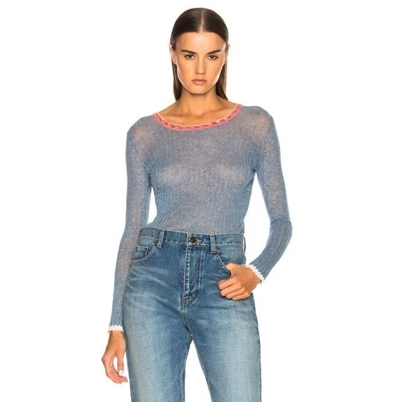 ISABEL ETOILE MARANT Aggy Thin Sweater Blue Knit Sheer Made in Italy Size 40 - Image 1 of 4