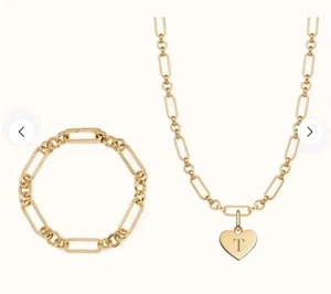 Abbott Lyon Corazón Figaro Cadena Collar y Pulsera Conjunto (Oro) Corazón Colgante K  - Imagen 1 de 8