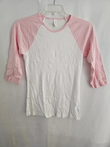 Bella Canvas Shirt Damen Größe XL weiß rosa Raglan Baseball Shirt 3 4 Arm - Bild 1 von 5