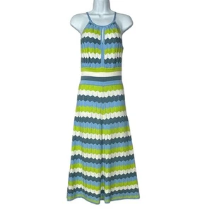 Womens Crochet Maxi Dress XS Knit Chevron Striped Halter Keyhole Design History - Picture 1 of 11