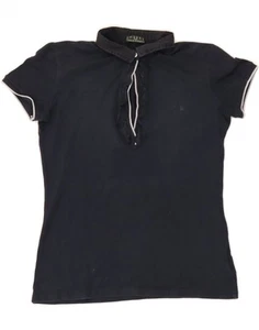 FRED PERRY Womens Ruffle Front Polo Shirt UK 14 Large Navy Blue Cotton BQ06 - Picture 1 of 3