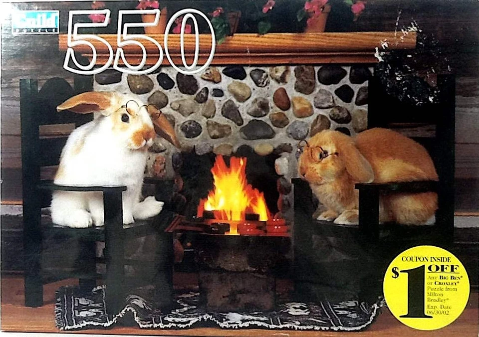 Checkers Anyone? Rabbits By The Fireplace 550 pc 14" X 18" Guild Puzzle - Image 1 of 1