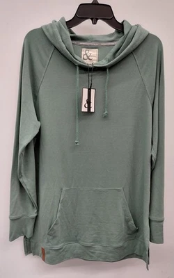 Pulôver com capuz feminino Ampersand Avenue fenda lateral verde tamanho G - Imagem 1 de 4