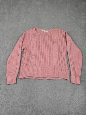 C&C California Sweater Womens Large Pink Cable Knit Crewneck Long Sleeve Ribbed - Image 1 of 4