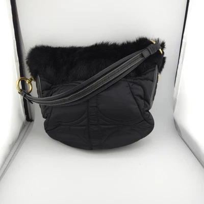 Cartera Hobo Coach de Colección Piel Satinada/Negro Acentos Dorado Correa de Cuero Cosida Foto 1 de 4