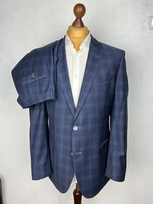 HUGO BOSS Modern Navy-Blue Check Super 120`S Wool Check 2-Piece Suit 46US56IT - Image 1 of 4