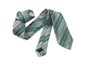 CRAVATTA GRIGIA AZZURRA SETA A RIGHE GRIGIO AZZURRE VERDINE MADE ITALY SILK TIE - Imagen 1 de 4