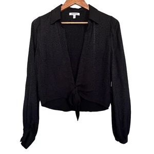 Good American Women’s Sz 1(S) Black Leopard Jacquard Tie Front Blouse - Picture 1 of 8