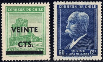 1948-49 Chile SC# 253, 257 - Recargado en Negro - Benjamin Mackenna - M-H Foto 1 de 2