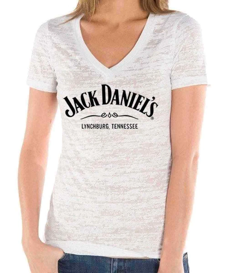 Jack Daniels Women's V Neck JD SS Black Label Burnout Tee White - 15361464JD-01 - image 1 of 1
