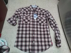 Nwt Wrangler MENS Sport Shirt Plaid Pink Blk S M - Picture 1 of 2