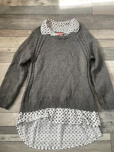 lovely ladies next size 18 grey chunky knit jumper shirt two layer look top - Picture 1 of 5
