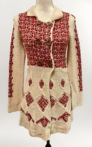 Anthropologie Sparrow Lantern Mile Long Cardigan Pullover Mantel Rot Creme Gr. S - Bild 1 von 5
