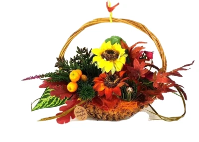 Hängekorb Gesteck Seide Gelb Orange Kunstblumen Sonnenblumen Fenster Dekoration - Bild 1 von 4