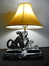 Vintage 1950’s BLACK PANTHER TV Lamp And Planter With Leather Shade White Finial
