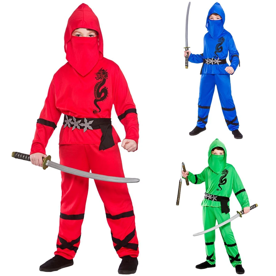 Boys Power Ninja Costume Fancy Dress Halloween Party Kids Samurai Outfit - Image 1 of 1