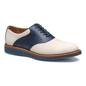 Zapato estilo silla de montar Johnston & Murphy Upton para hombre blanco/azul marino -- Nuevo en caja - Imagen 1 de 4