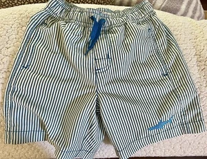 Hatley Size 4 Blue & White Striped Swim Trunks with embroidered Shark - Picture 1 of 4