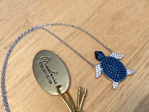 Mia Sarine Sterling Silver Ocean Sea Turtle Necklace NWT Blue Enamel Bead/CZ 925 - Picture 1 of 11