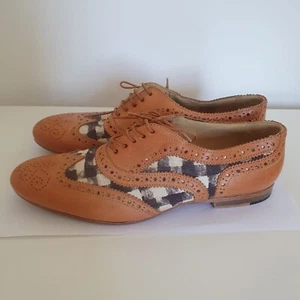 Paul Smith Shoes Brogues 5 EU 38 Tan Brown Leather Flats Checkered Lace Up - Picture 1 of 9