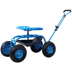 Rollender Gartenroller Gartenwagen Sitz Räder Werkzeugablage 360 Drehsitz, Blau - Bild 1 von 10