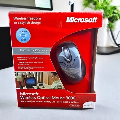 Microsoft Wireless Optical Mouse 3000 Silver Mac PC USB or PS/2 Tilt Wheel NOB - Image 1 of 4