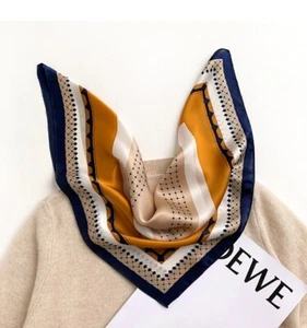 100% Silk Scarf Women Beige Polka Dot Kerchief Head Neck Hair Bandana 53*53cm - Picture 1 of 5